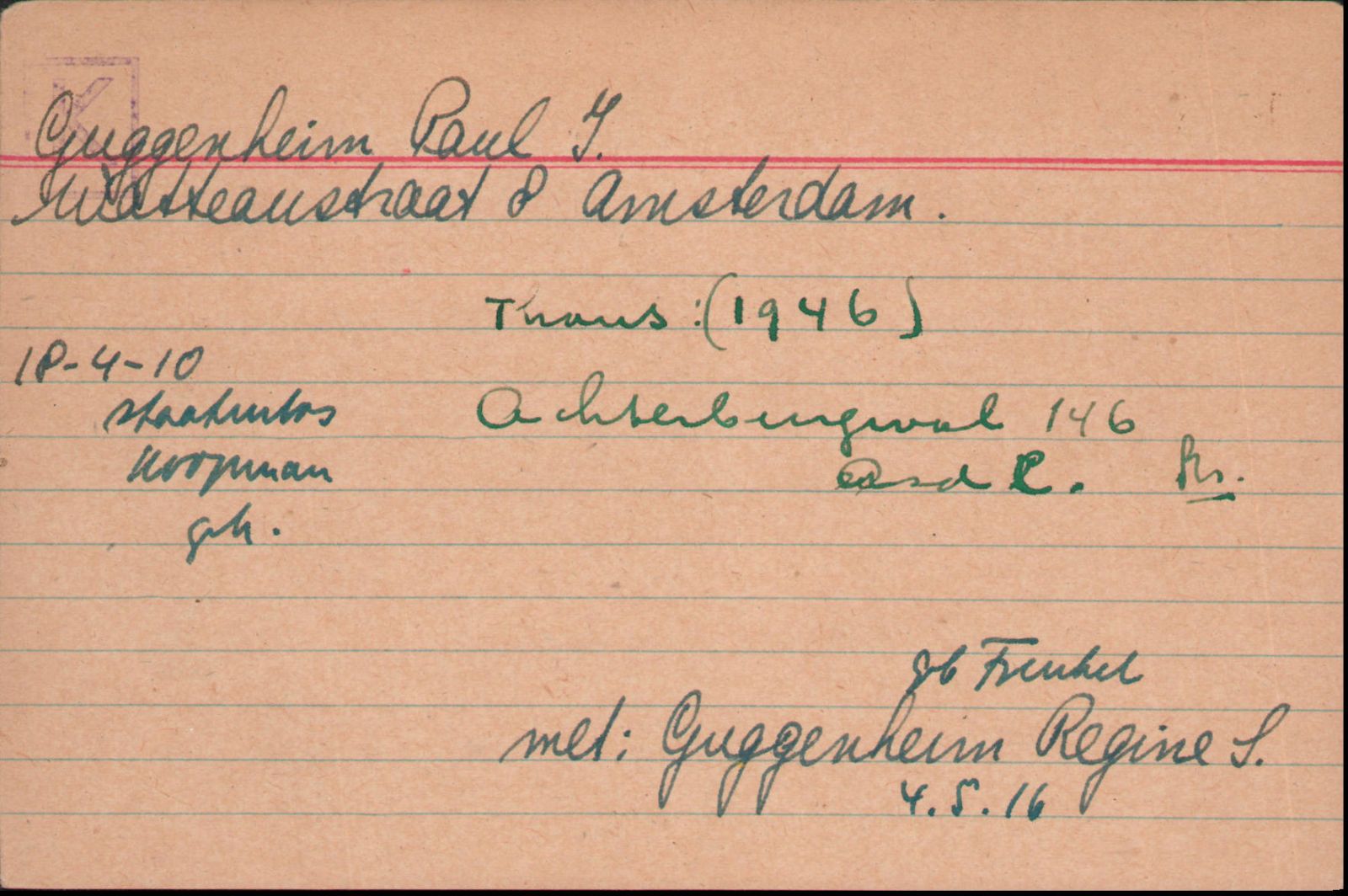 Amsterdam registration card — Arolsen Archives · Doc 130299430